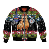 Cat Hanging on Xmas Tree Christmas Sleeve Zip Bomber Jacket Xmas Holiday Patterns - Wonder Print Shop