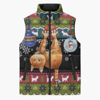 Cat Hanging on Xmas Tree Christmas Sleeveless Puffer Jacket Xmas Holiday Patterns - Wonder Print Shop