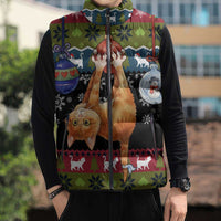 Cat Hanging on Xmas Tree Christmas Sleeveless Puffer Jacket Xmas Holiday Patterns - Wonder Print Shop