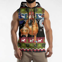 Cat Hanging on Xmas Tree Christmas Sleeveless Zip Hoodie Xmas Holiday Patterns - Wonder Print Shop