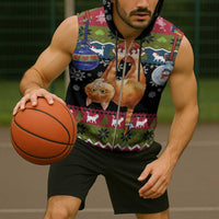 Cat Hanging on Xmas Tree Christmas Sleeveless Zip Hoodie Xmas Holiday Patterns - Wonder Print Shop