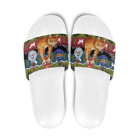 Cat Hanging on Xmas Tree Christmas Slide Sandals Xmas Holiday Patterns - Wonder Print Shop
