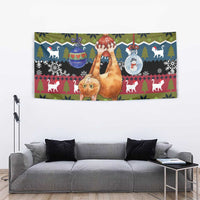 Cat Hanging on Xmas Tree Christmas Tapestry Xmas Holiday Patterns - Wonder Print Shop