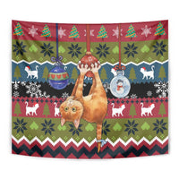 Cat Hanging on Xmas Tree Christmas Tapestry Xmas Holiday Patterns - Wonder Print Shop