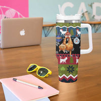 Cat Hanging on Xmas Tree Christmas Tumbler With Handle Xmas Holiday Patterns - Wonder Print Shop