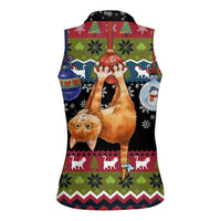Cat Hanging on Xmas Tree Christmas Women Sleeveless Polo Shirt Xmas Holiday Patterns - Wonder Print Shop