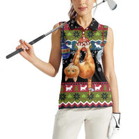 Cat Hanging on Xmas Tree Christmas Women Sleeveless Polo Shirt Xmas Holiday Patterns - Wonder Print Shop