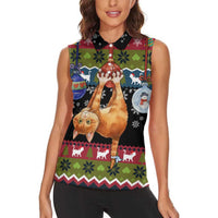 Cat Hanging on Xmas Tree Christmas Women Sleeveless Polo Shirt Xmas Holiday Patterns - Wonder Print Shop