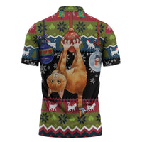 Cat Hanging on Xmas Tree Christmas Zipper Polo Shirt Xmas Holiday Patterns - Wonder Print Shop