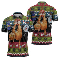 Cat Hanging on Xmas Tree Christmas Zipper Polo Shirt Xmas Holiday Patterns - Wonder Print Shop
