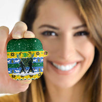Gabon Christmas AirPods Case with Black Panthers Carrying Tree and Green Yellow Snowflake Pattern - Wonder Print Shop