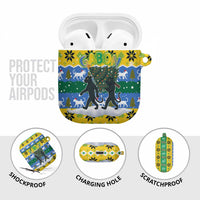 Gabon Christmas AirPods Case with Black Panthers Carrying Tree and Green Yellow Snowflake Pattern - Wonder Print Shop