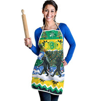 Gabon Christmas Apron with Black Panthers Carrying Tree and Green Yellow Snowflake Pattern - Wonder Print Shop