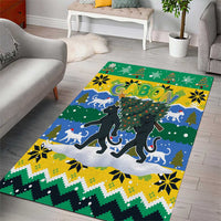 Gabon Christmas Area Rug with Black Panthers Carrying Tree and Green Yellow Snowflake Pattern - Wonder Print Shop