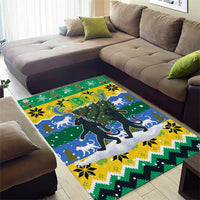 Gabon Christmas Area Rug with Black Panthers Carrying Tree and Green Yellow Snowflake Pattern - Wonder Print Shop