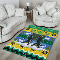 Gabon Christmas Area Rug with Black Panthers Carrying Tree and Green Yellow Snowflake Pattern - Wonder Print Shop