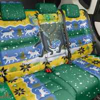 Gabon Christmas Back Car Seat Cover with Black Panthers Carrying Tree and Green Yellow Snowflake Pattern - Wonder Print Shop