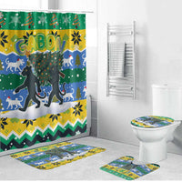Gabon Christmas Bathroom Set with Black Panthers Carrying Tree and Green Yellow Snowflake Pattern - Wonder Print Shop