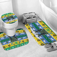 Gabon Christmas Bathroom Set with Black Panthers Carrying Tree and Green Yellow Snowflake Pattern - Wonder Print Shop