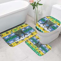 Gabon Christmas Bathroom Set with Black Panthers Carrying Tree and Green Yellow Snowflake Pattern - Wonder Print Shop