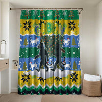 Gabon Christmas Bathroom Set with Black Panthers Carrying Tree and Green Yellow Snowflake Pattern - Wonder Print Shop