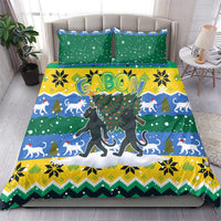 Gabon Christmas Bedding Set with Black Panthers Carrying Tree and Green Yellow Snowflake Pattern - Wonder Print Shop