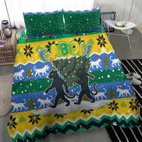 Gabon Christmas Bedding Set with Black Panthers Carrying Tree and Green Yellow Snowflake Pattern - Wonder Print Shop