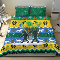 Gabon Christmas Bedding Set with Black Panthers Carrying Tree and Green Yellow Snowflake Pattern - Wonder Print Shop