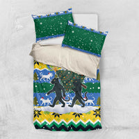 Gabon Christmas Bedding Set with Black Panthers Carrying Tree and Green Yellow Snowflake Pattern - Wonder Print Shop