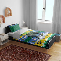 Gabon Christmas Bedding Set with Black Panthers Carrying Tree and Green Yellow Snowflake Pattern - Wonder Print Shop