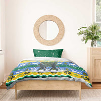 Gabon Christmas Bedding Set with Black Panthers Carrying Tree and Green Yellow Snowflake Pattern - Wonder Print Shop