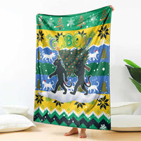 Gabon Christmas Blanket with Black Panthers Carrying Tree and Green Yellow Snowflake Pattern - Wonder Print Shop
