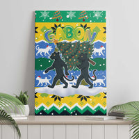 Gabon Christmas Canvas Wall Art with Black Panthers Carrying Tree and Green Yellow Snowflake Pattern - Wonder Print Shop