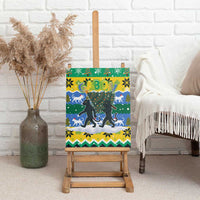Gabon Christmas Canvas Wall Art with Black Panthers Carrying Tree and Green Yellow Snowflake Pattern - Wonder Print Shop