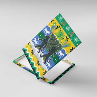 Gabon Christmas Canvas Wall Art with Black Panthers Carrying Tree and Green Yellow Snowflake Pattern - Wonder Print Shop