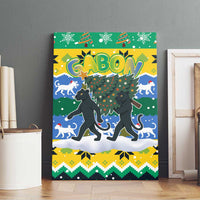 Gabon Christmas Canvas Wall Art with Black Panthers Carrying Tree and Green Yellow Snowflake Pattern - Wonder Print Shop