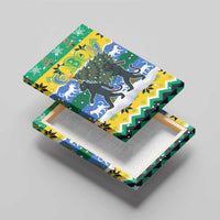 Gabon Christmas Canvas Wall Art with Black Panthers Carrying Tree and Green Yellow Snowflake Pattern - Wonder Print Shop