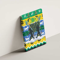 Gabon Christmas Canvas Wall Art with Black Panthers Carrying Tree and Green Yellow Snowflake Pattern - Wonder Print Shop