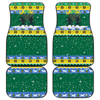 Gabon Christmas Car Mats with Black Panthers Carrying Tree and Green Yellow Snowflake Pattern - Wonder Print Shop