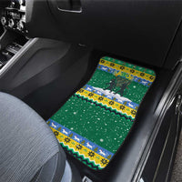 Gabon Christmas Car Mats with Black Panthers Carrying Tree and Green Yellow Snowflake Pattern - Wonder Print Shop
