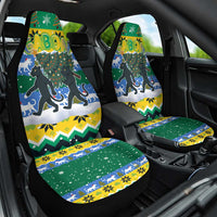 Gabon Christmas Car Seat Cover with Black Panthers Carrying Tree and Green Yellow Snowflake Pattern - Wonder Print Shop