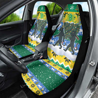 Gabon Christmas Car Seat Cover with Black Panthers Carrying Tree and Green Yellow Snowflake Pattern - Wonder Print Shop