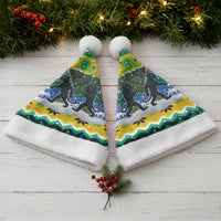 Gabon Christmas Santa Hat with Black Panthers Carrying Tree and Green Yellow Snowflake Pattern - Wonder Print Shop