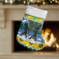 Gabon Christmas Stocking with Black Panthers Carrying Tree and Green Yellow Snowflake Pattern - Wonder Print Shop