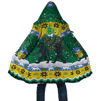 Gabon Christmas Cloak with Black Panthers Carrying Tree and Green Yellow Snowflake Pattern - Wonder Print Shop