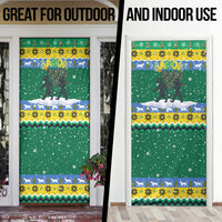 Gabon Christmas Door Cover with Black Panthers Carrying Tree and Green Yellow Snowflake Pattern - Wonder Print Shop
