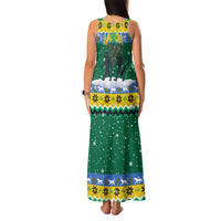 Gabon Christmas Family Matching Tank Maxi Dress and Hawaiian Shirt with Black Panthers Carrying Tree and Green Yellow Snowflake Pattern - Wonder Print Shop