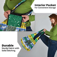 Gabon Christmas Grocery Bag with Black Panthers Carrying Tree and Green Yellow Snowflake Pattern - Wonder Print Shop