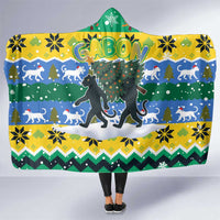 Gabon Christmas Hooded Blanket with Black Panthers Carrying Tree and Green Yellow Snowflake Pattern - Wonder Print Shop