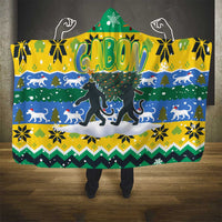 Gabon Christmas Hooded Blanket with Black Panthers Carrying Tree and Green Yellow Snowflake Pattern - Wonder Print Shop